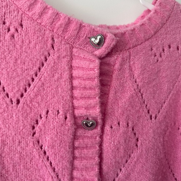 Pink Heart Knit Button-Up Cardigan Sweater - Picture 4 of 8